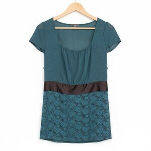 Apt. 9 NWOT Tie Back Teal and Black Short Sleeve Blouse